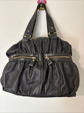 Desmo Black Leather Ruched Handbag Purse Shoulder Bag